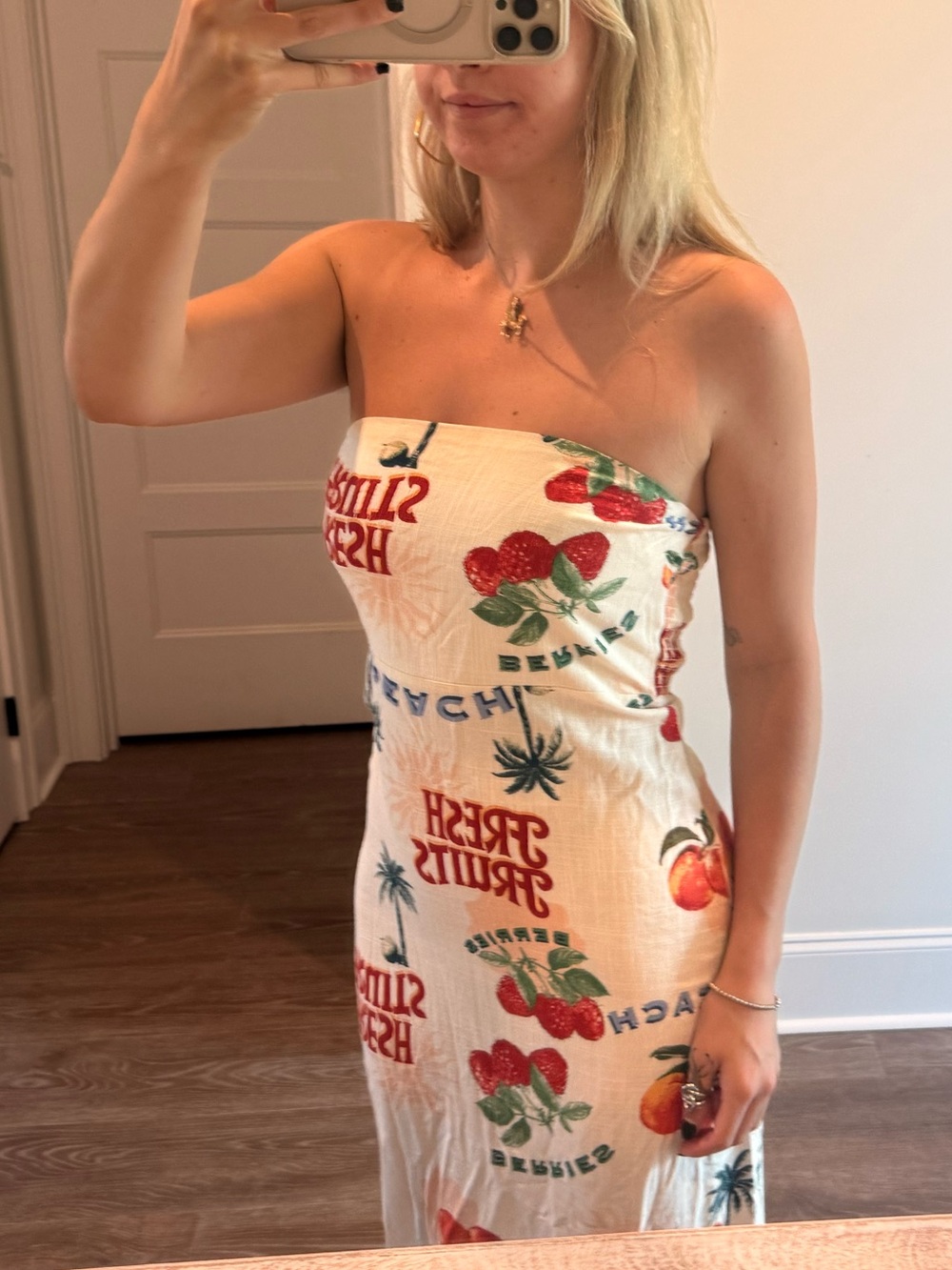 Paper Hearts x Anthropologie Cream Fruit-Print Maxi Dress  size medium